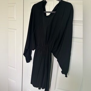 Black Long Sleeve Batwing Mini Dress